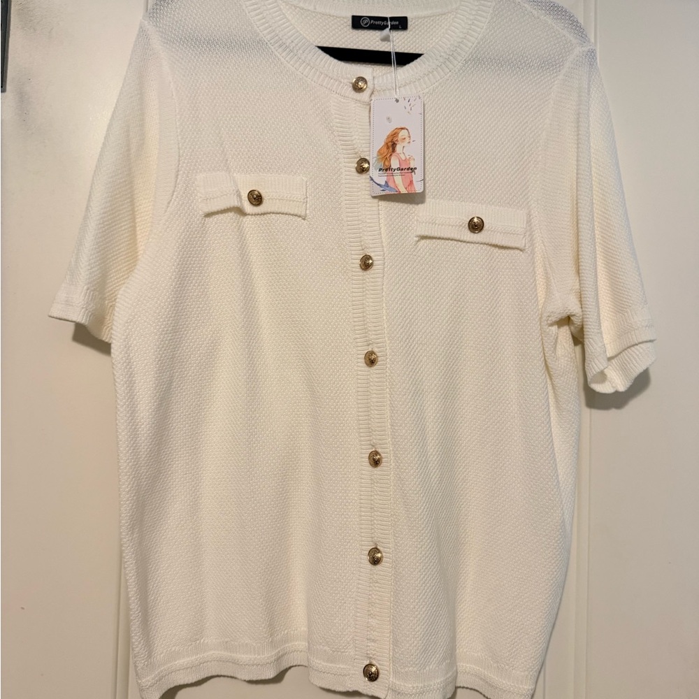 Cream Button-Up Knit Top